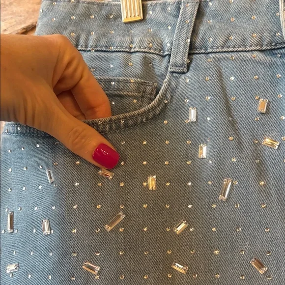 NWT Gianni Bini Rhinestone Mini Denim Skirt - Picture 4 of 12
